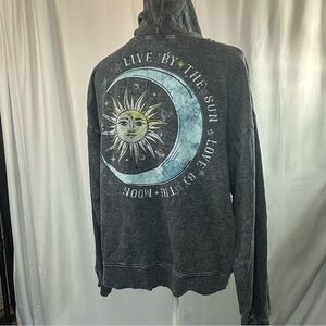 Live By The Sun Moon Graphic Hoodie Sweater - Charcoal